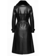Alicia Women’s Black Genuine Leather Fur Collar Trench Coat