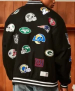 All Team Badges Black Varsity Jacket