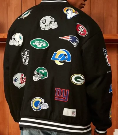 All Team Badges Black Varsity Jacket