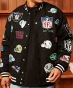 All Team Badges Black Varsity Jacket