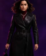 Ana de Armas Ballerina Double-Breasted Leather Trench Coat
