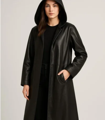Ana de Armas Ballerina Hooded Oversized Leather Coat