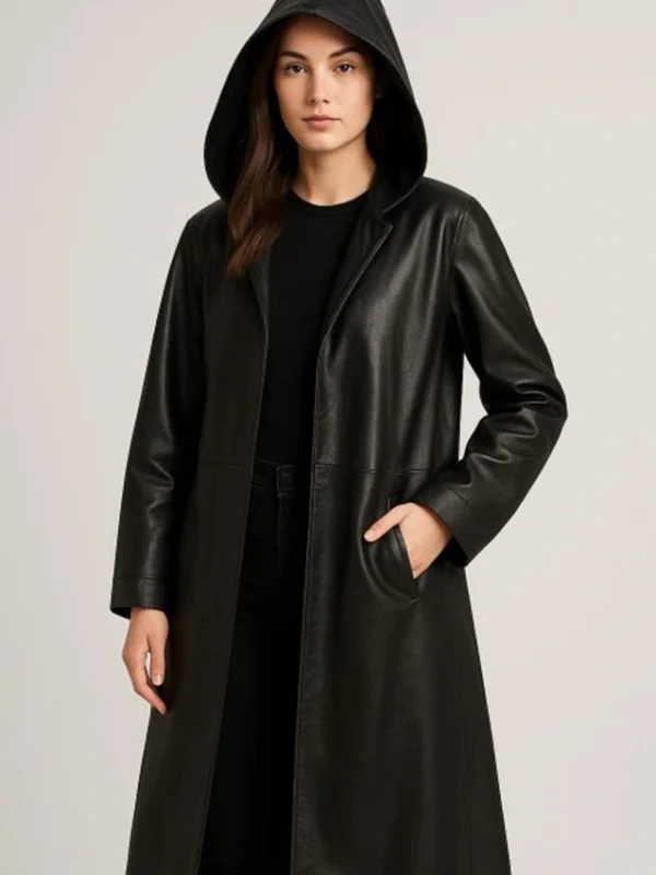 Ana de Armas Ballerina Hooded Oversized Leather Coat