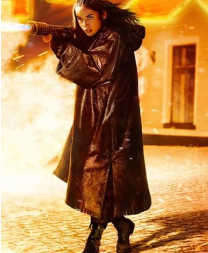 Ana de Armas Ballerina Hooded Oversized Leather Coat Ana de Armas Ballerina Hooded Oversized Leather Coat