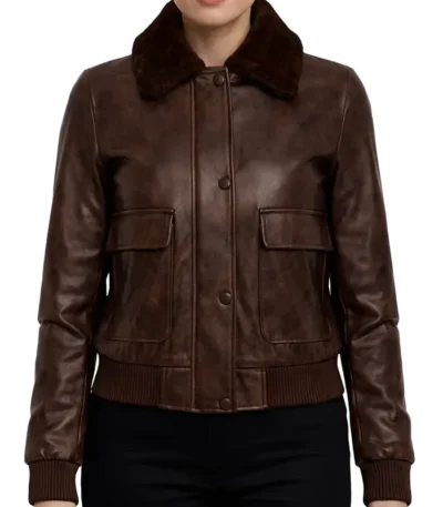 Anna Brown Sheepskin Leather Women’s Bomber Jacket