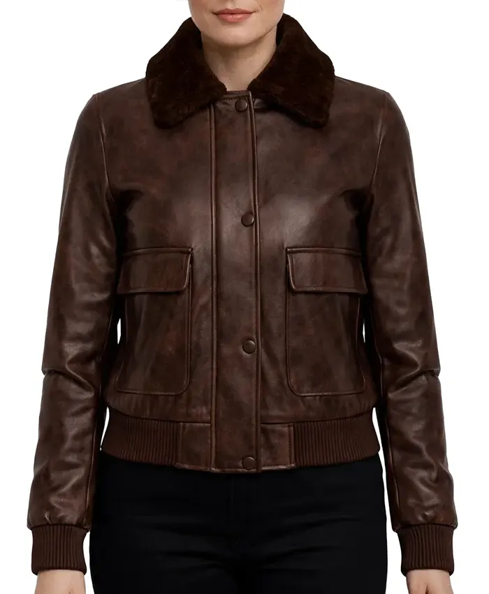 Anna Brown Sheepskin Leather Women’s Bomber Jacket Anna Brown Sheepskin Leather Women’s Bomber Jacket