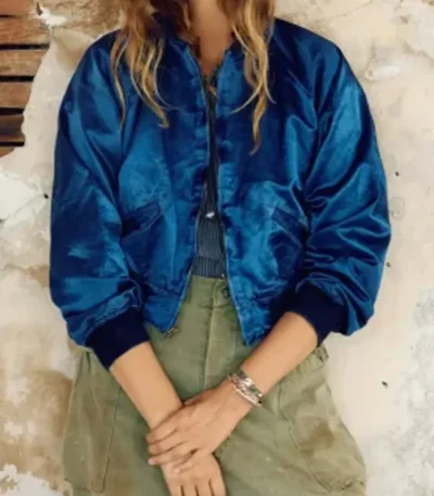Anne The Four Seasons Blue Satin Bomber Jacket