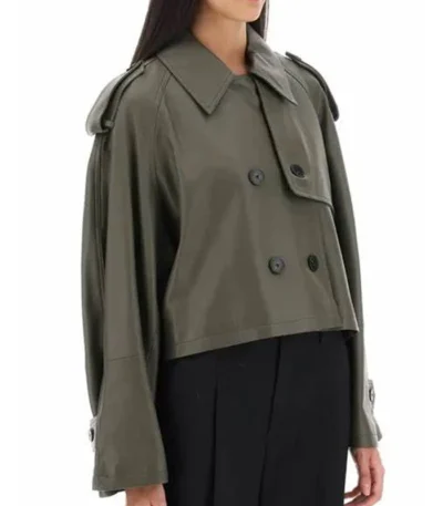 Ashley Real Leather Green Cropped Trench Coat