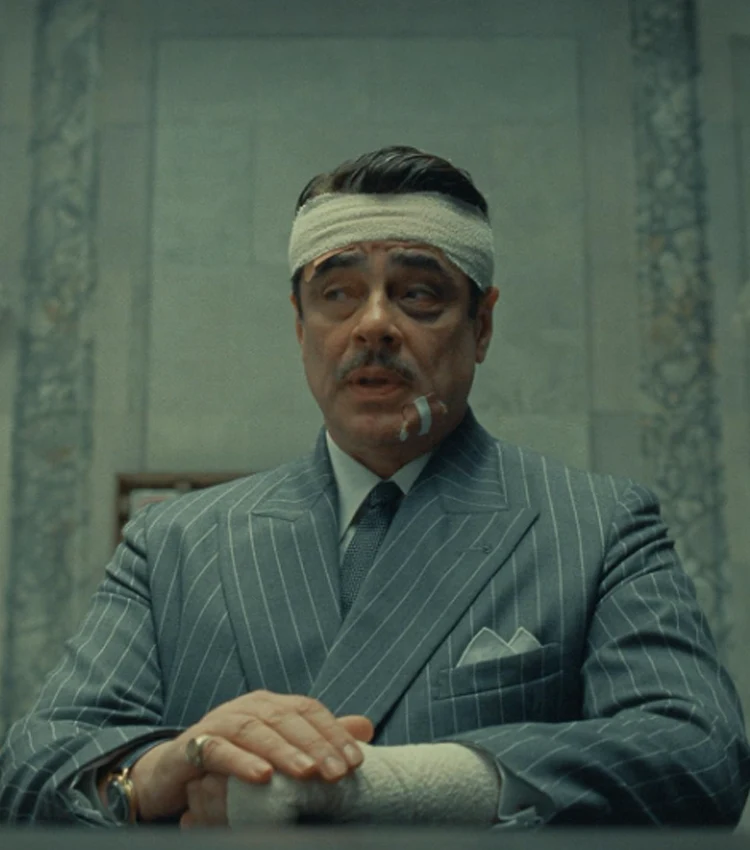 Benicio Del Toro The Phoenician Scheme Grey Blazer Benicio Del Toro The Phoenician Scheme Grey Blazer