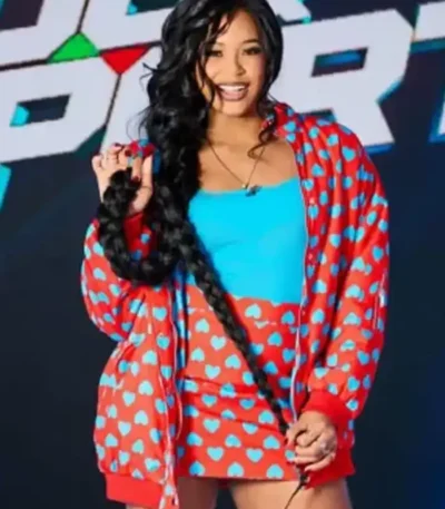 Bianca Belair Red and Blue Heart Bomber Jacket