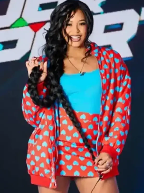 Bianca Belair Red and Blue Heart Bomber Jacket