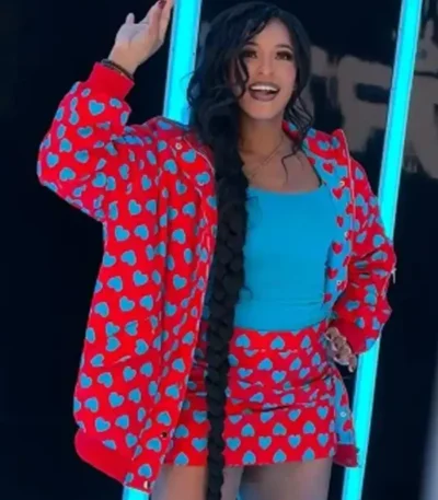 Bianca Belair Red and Blue Heart Bomber Jacket