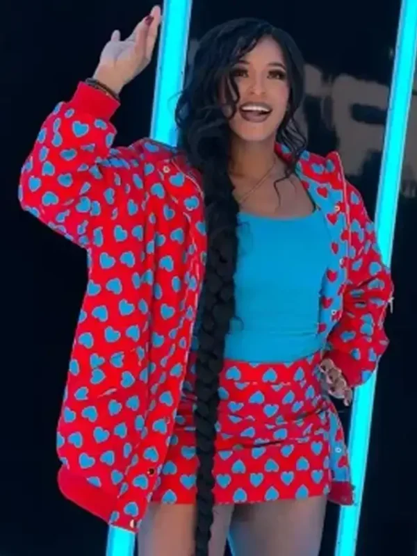 Bianca Belair Red and Blue Heart Bomber Jacket
