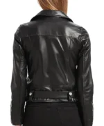 Black Leather Biker Jacket With Belted Women’s