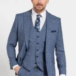 Braylon 1920s Fashion Blue Check Wool 3 Piece Suit