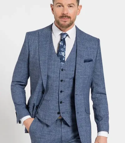 Braylon 1920s Fashion Blue Check Wool 3 Piece Suit