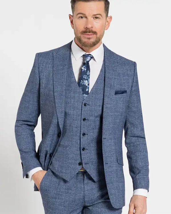 Braylon 1920s Fashion Blue Check Wool 3 Piece Suit