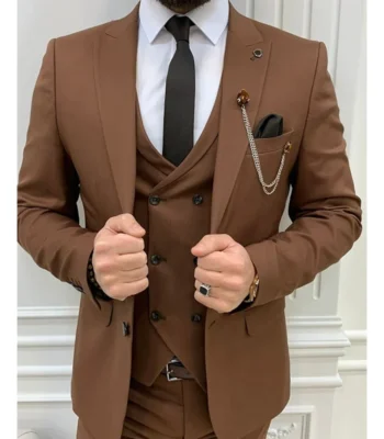 Bryson Fashion 3 Piece Groom Brown Suit