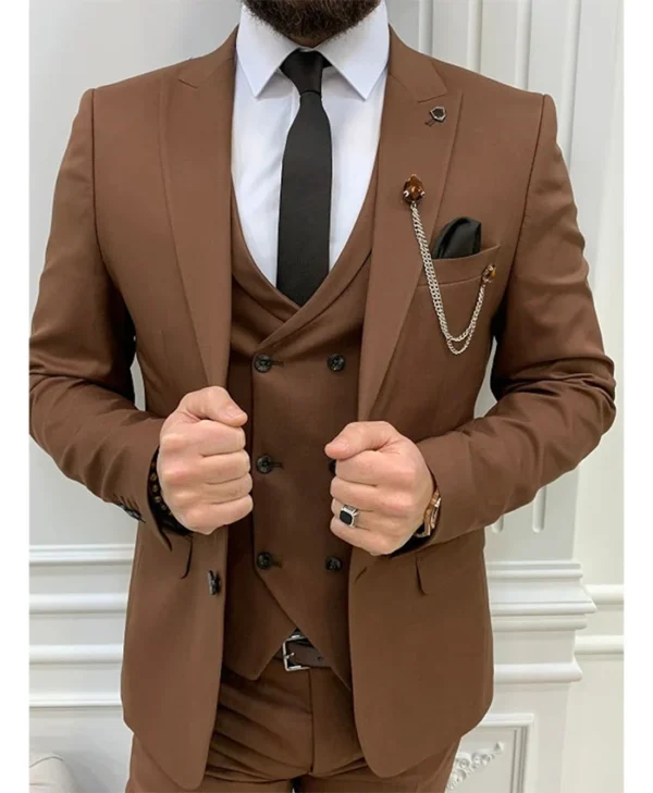 Bryson Fashion 3 Piece Groom Brown Suit