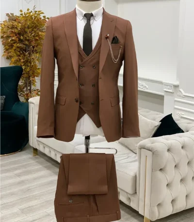 Bryson Fashion 3 Piece Groom Brown Suit