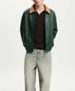 Cheryl Bryant Green Leather Aviator Jacket