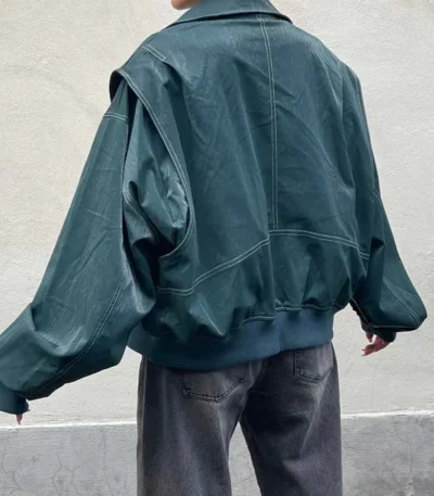 Oversized Contrast Stitch Jacket Deep Green