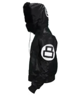 Unisex 8 Ball Black Varsity Bomber Parka Leather Jacket