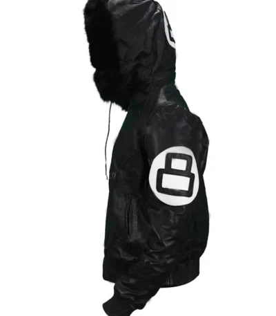 Unisex 8 Ball Black Varsity Bomber Parka Leather Jacket