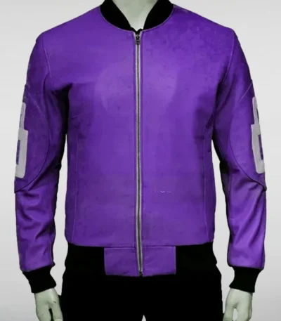Unisex 8 Ball Purple Bomber Leather Jacket