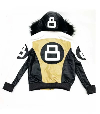 Unisex Khaki and White 8 Ball Fur Hooded Jacket