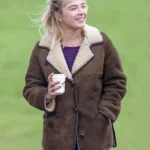We Live in Time 2025 Florence Pugh Shearling Leather Jacket