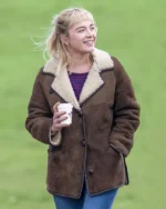 We Live in Time 2025 Florence Pugh Shearling Leather Jacket