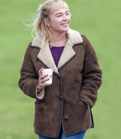We Live in Time 2025 Florence Pugh Shearling Leather Jacket