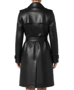 Casey Hip Length Belted Black Leather Long Trench Coat