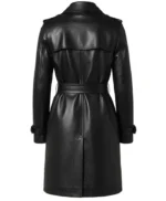 Casey Hip Length Belted Black Leather Long Trench Coat