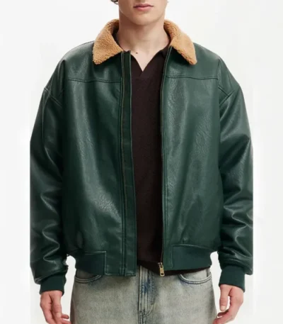 Cheryl Bryant Green Leather Aviator Jacket
