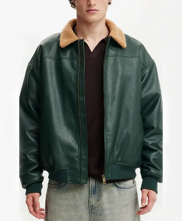 Cheryl Bryant Green Leather Aviator Jacket Cheryl Bryant Green Leather Aviator Jacket