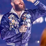 Chiefs vs Cowboys Post Malone Blue Satin Bomber Jacket