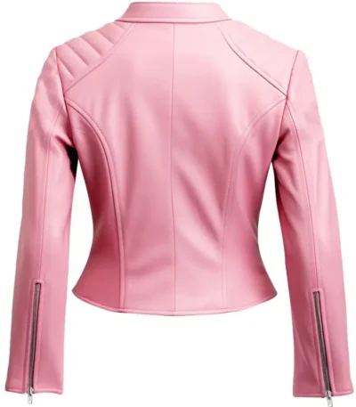 Women Pink Leather Motorcycle Jacket