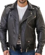 Classic Mens Black Premium Leather Motorcycle Jacket