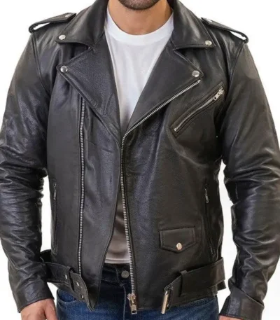 Classic Mens Black Premium Leather Motorcycle Jacket