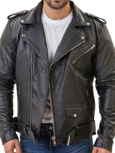 Classic Mens Black Premium Leather Motorcycle Jacket
