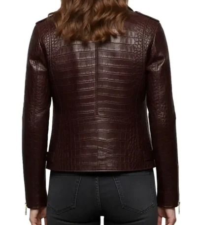 Crocodile Pattern Leather Moto Jacket