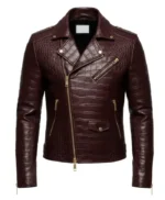 Crocodile Pattern Leather Moto Jacket