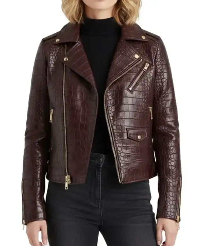 Crocodile Pattern Leather Moto Jacket Crocodile Pattern Leather Moto Jacket