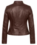 Cynthia Slim Fit Cafe Racer Brown Genuine Leather Jacket