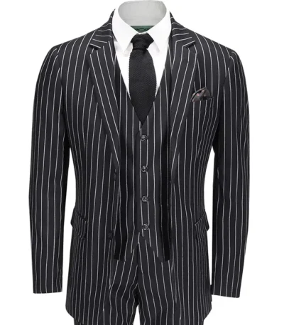 Damian 3 Piece Black White 1920s Fashion Pin Stripe Two Button Suit