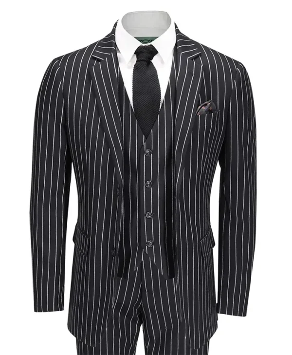 Damian 3 Piece Black White 1920s Fashion Pin Stripe Two Button Suit