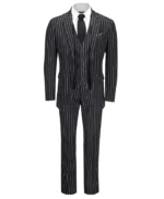 Damian 3 Piece Black White 1920s Fashion Pin Stripe Two Button Suit