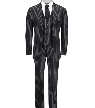 Damian 3 Piece Black White 1920s Fashion Pin Stripe Two Button Suit